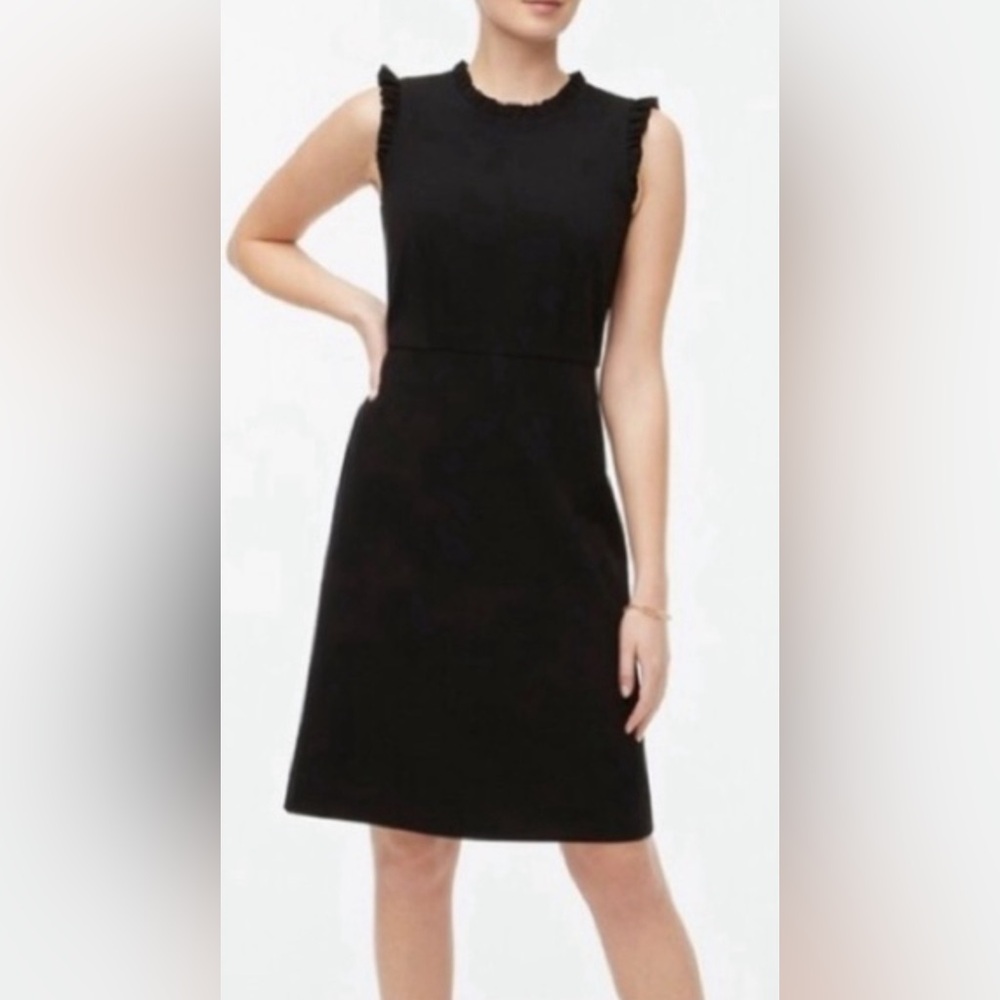 NWT’s J.Crew Classic Black Ruffle-trim Sheath Stretch Crepe Dress Career LBD 6